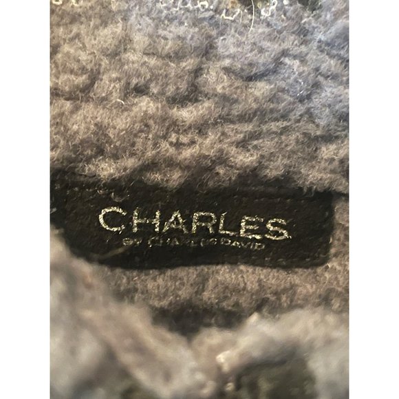 Size 8 Charles David‎ Jen Suede Cuffed Grey Shearling Lug Sole Moto Boot Black - Picture 8 of 8